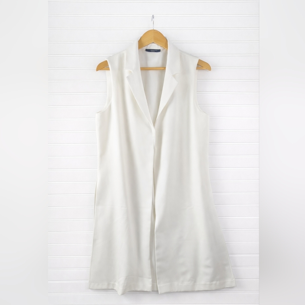 Elie Tahari Petites Off White Open Long  Vest  L